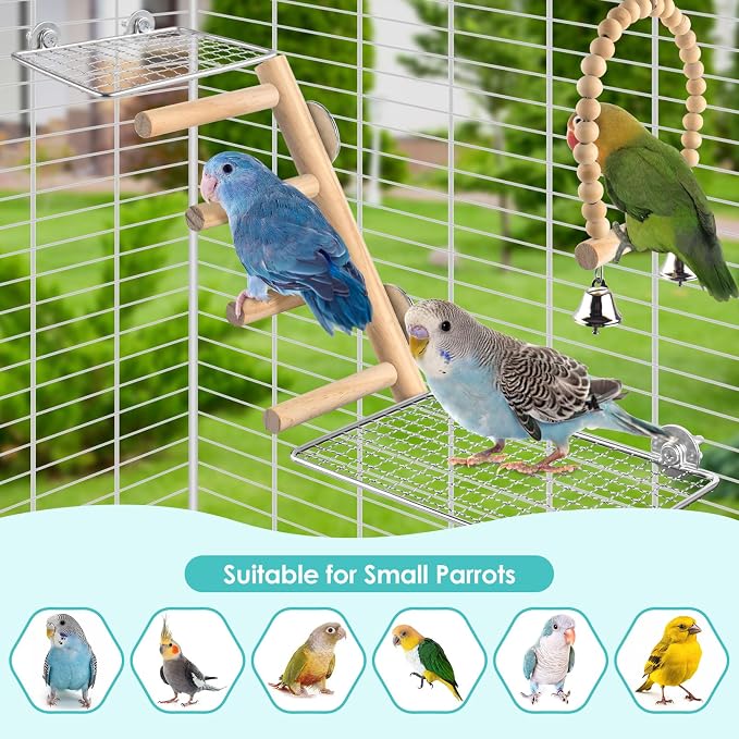 4Pcs Bird Perches Toys, Stainless Steel Perch Platform, Natural Wood Parrot - Image 6