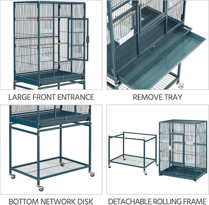 Yaheetech 54inch Metal Large Parrot Parakeet Flight Bird Cage w/Rolling Stand - Image 6