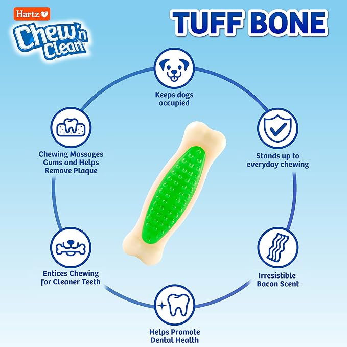 Hartz Chew 'n Clean Tuff Bone Bacon Scented Dental Dog Chew Toy - Image 2
