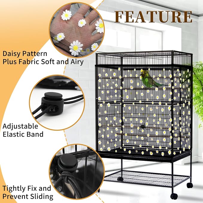 Daoeny Bird Cage Seed Catcher, Large Bird Cage Cover, Adjustable Soft Airy - Image 4