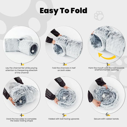 Tempcore Plush Cat Tunnel for Indoor Cats，Collapsible 3-Way Pet Tunnel Toy - Image 9