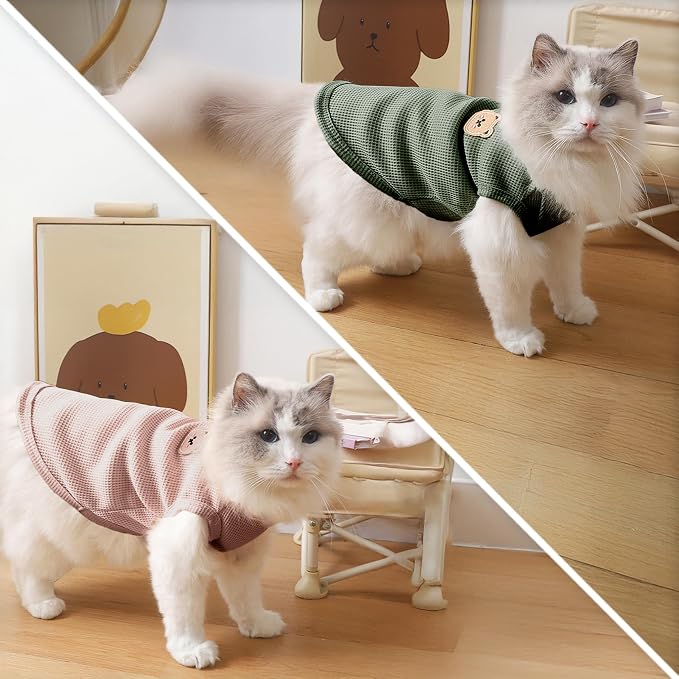 Waffle Knit Cat & Dog T Shirt for Small Dogs, Stretchable Puppy Shirt for - Image 6