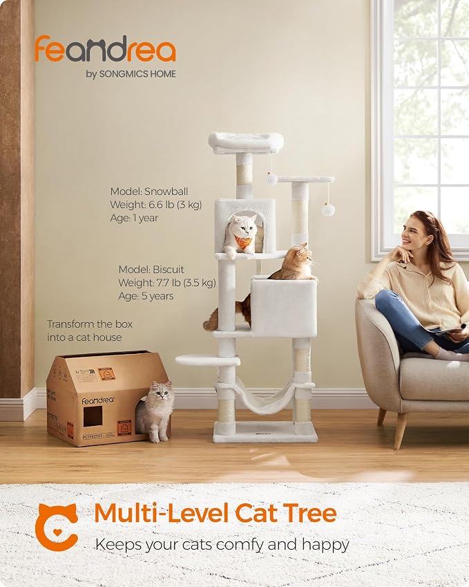 Feandrea Cat Tree, 59.5-Inch Tall Cat Tower, Plush Multi-Level Condo - Image 2