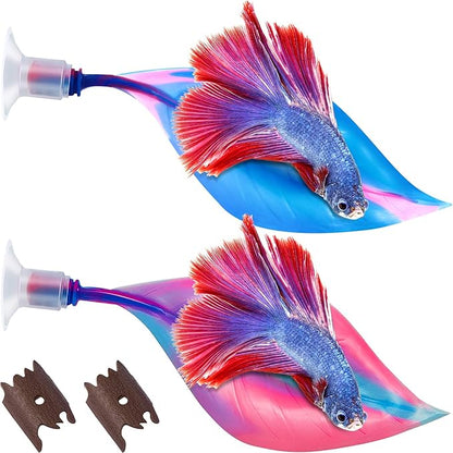 WILLBOND 2 Pcs Blue Pink Silicone Betta Fish Bed Leaf Hammock Betta Fish Tank by Willbond+Technology+Limited