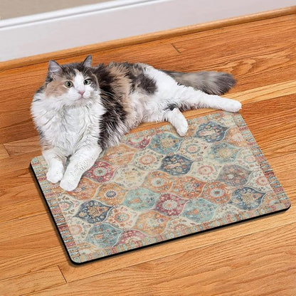 Moroccan Trellis Dog Food & Water Mat, Mexican Talavera Boho Colorful Pet - Image 3