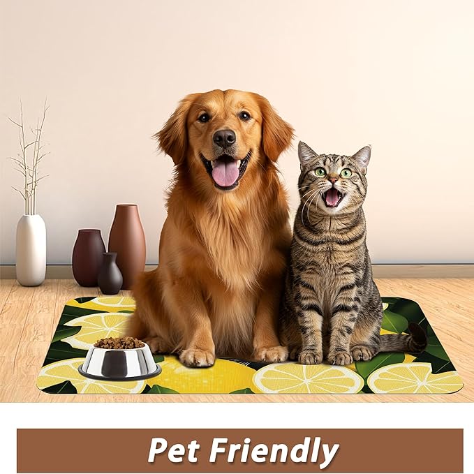 Black Cat Funny Dog Food Mat for Floors, Lemon Absorbent Pet Food and Water - Image 6