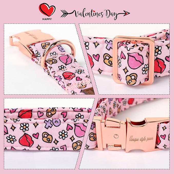 Unique style paws Valentine's Dog Collar Metal Buckle Puppy Collar XO Red Lips - Image 4