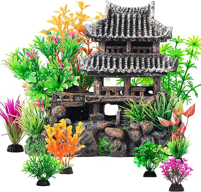 CousDUoBe 9Pcs Resin Castle Decorations Set，Realistic Fish Tank Castle by CousDUoBeAquariumfishtankdecoration