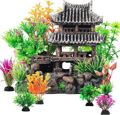 CousDUoBe 9Pcs Resin Castle Decorations Set，Realistic Fish Tank Castle by CousDUoBeAquariumfishtankdecoration