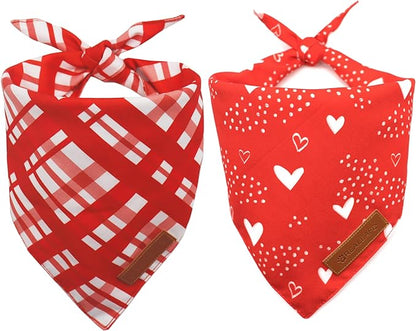 Realeaf Valentine's Day Dog Bandanas 2 Pack, Reversible Red Plaid Heart Dog by Realeaf