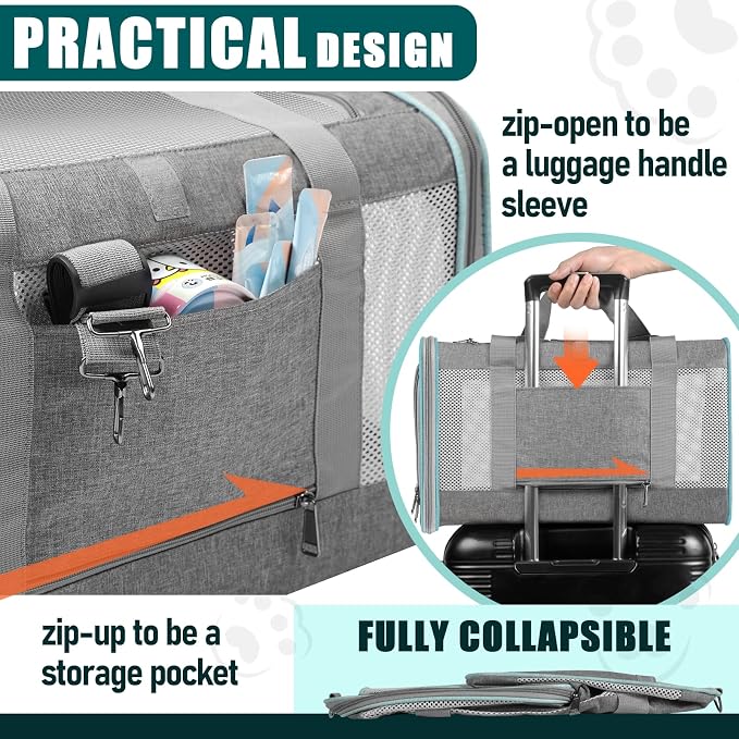 Pet Carrier for Large Cats 20 lbs+ / Soft Sided Small Dog Travel Carriers Top - Image 3