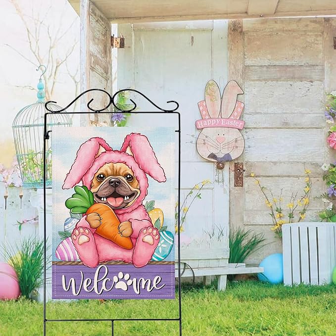 Artofy Welcome Easter Bunny Dog Large Decorative House Flag, French Bulldog - Image 5