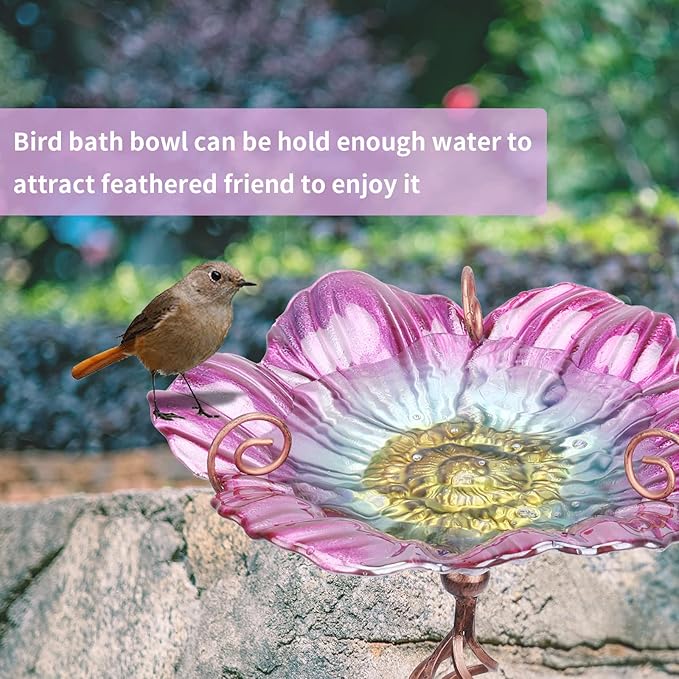 MUMTOP 31 Inch Height Glass Birdbath Birdfeeder - Image 3