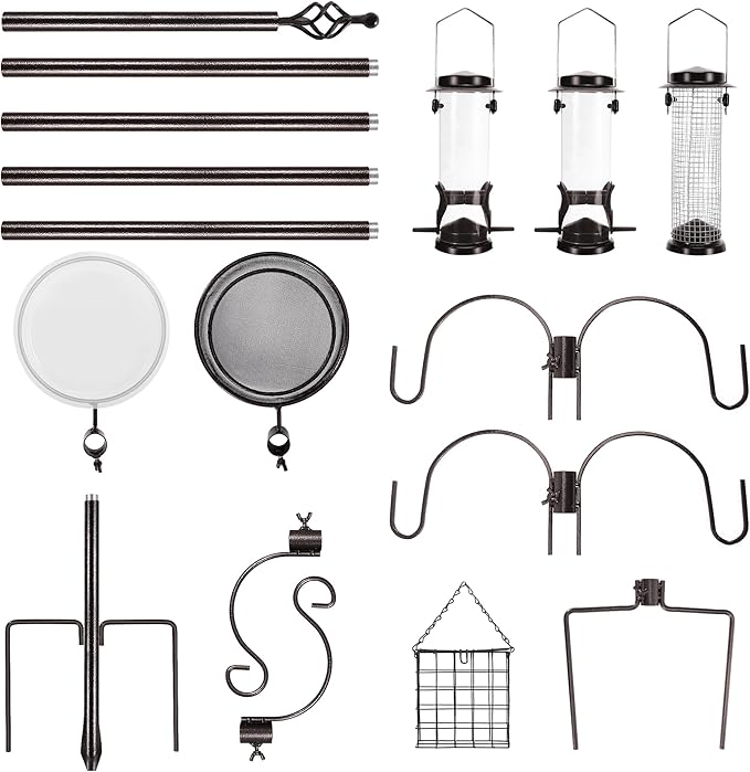 6-Hook Bird Feeding Station Kit, Wild Bird Feeder Stand Pole, Bird Bath and - Image 6