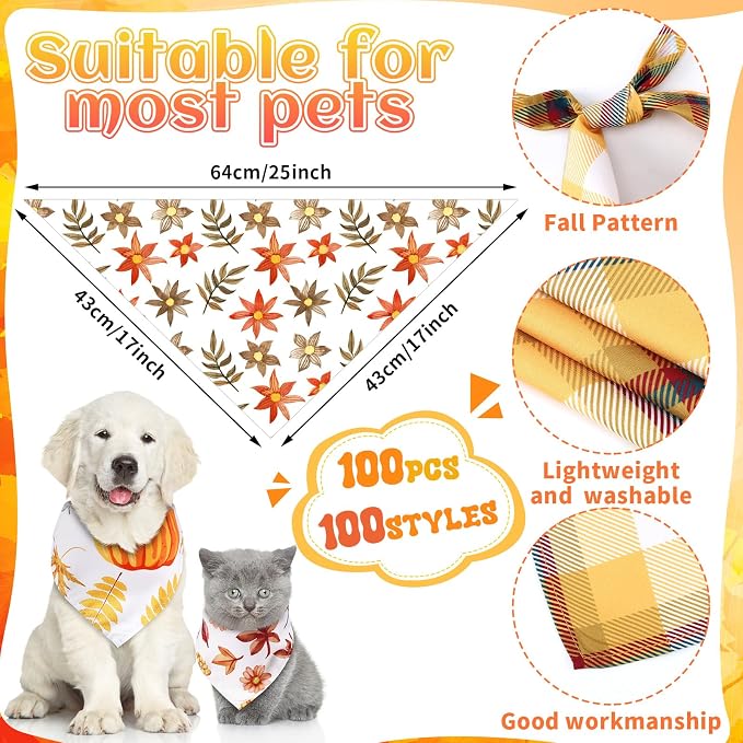 100 Pcs Fall Dog Bandanas Bulk Thanksgiving Pet Bibs Triangle Scarf Autumn Pet - Image 2