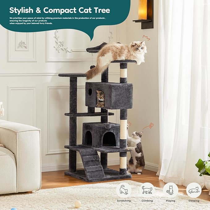 DUMOS 54-inch Indoor Cat Tree Tower –Multi-Level Pet House - Image 2