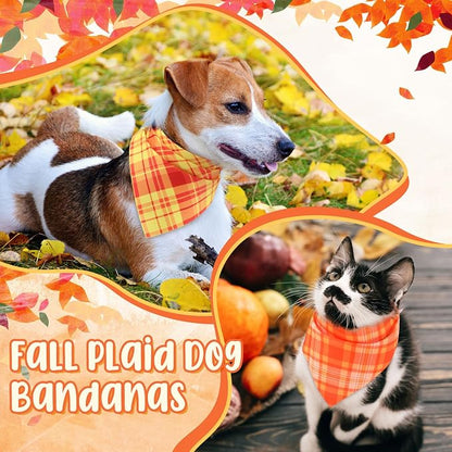 Abbylike 50 Pcs Orange Plaid Dog Bandanas Bulk Check Pattern Bandanas - Image 4