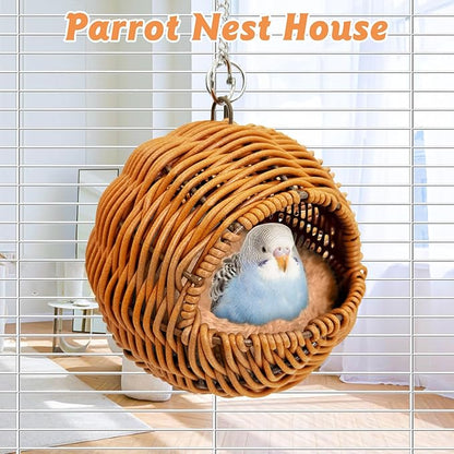 BNOSDM Rattan Parrot Nesting House Bird Nest Parakeet Hanging Swing Soft - Image 4