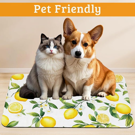 Lemon Feeding Mat, Non-Slip Rubber Backing Mat, Cat Dog Accessories Supplies - Image 2