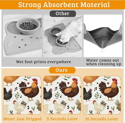 Dog Bowl Mat, Chickens Roosters Pet Feeding Mat - Image 3