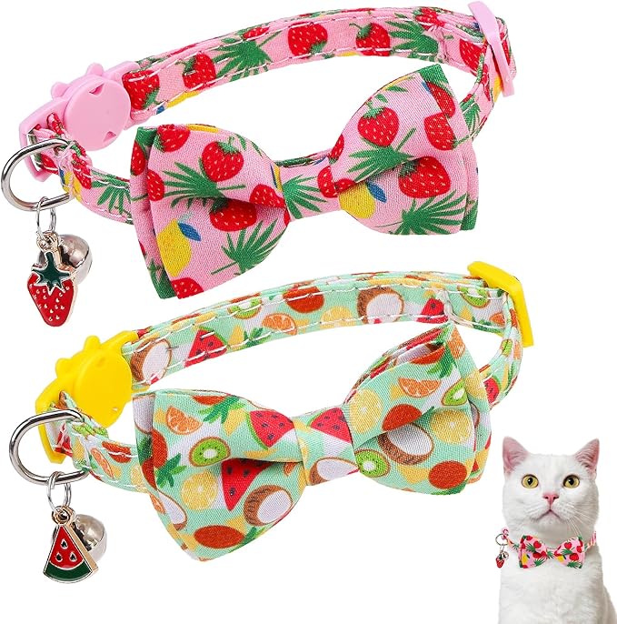 Cat Collar with Bell Bow Tie Fruit Breakaway Bowtie Cat Collar by DILLYBUD