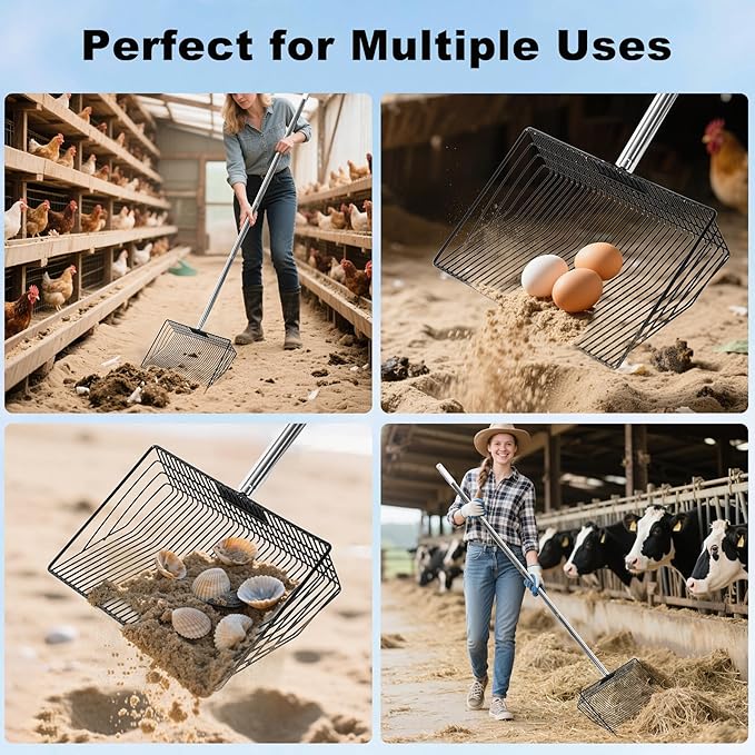 Chicken Poop Scooper & Rake 2-in-1, 304 Stainless Steel Shovel Head, Chicken - Image 4