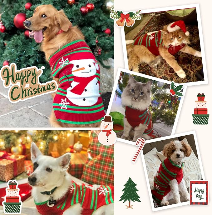 Dog Christmas Sweater Cute Snowman Puppy Cat Costume Boy Girls Xmas Holiday Pet - Image 3