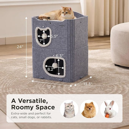 Joydeco Cat House for Indoor Cats, 2 Story Scratch Resistant Felt Cat Condo - Image 6