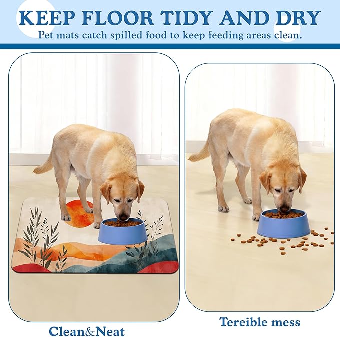 Boho Mountain Sun Pet Food Mat for Cats and Dogs–Christmas Stocking Absorbent - Image 5
