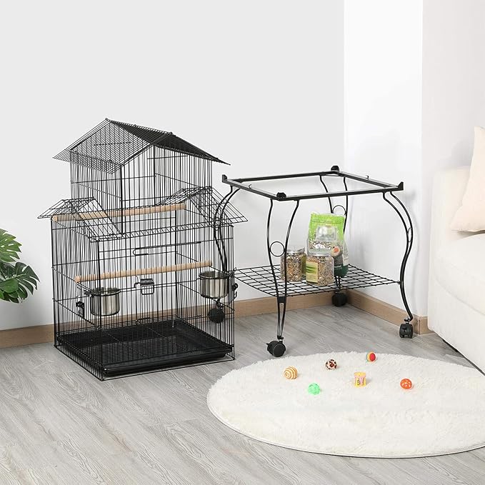 Yaheetech Budgie Cage 55-inch Rolling Standing Triple Roof Medium Parrot Cage - Image 5