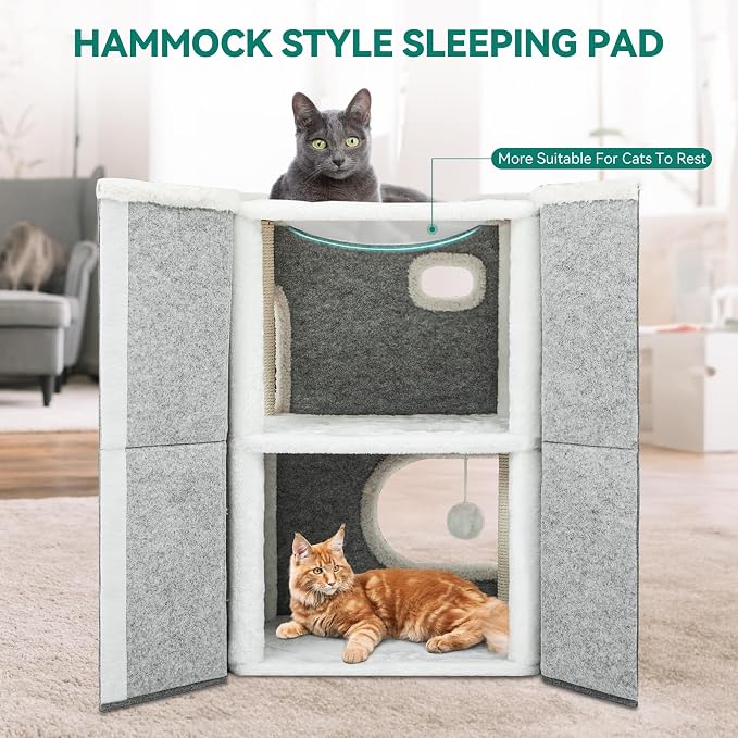 YITAHOME 2-Tier Cat House, Indoor Cat Cave Bed Playhouse, Cat Tunnels - Image 4