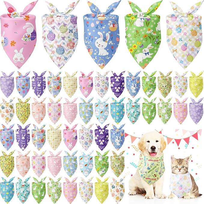 Kacctyen 50 Pcs Spring Easter Dog Bandanas Bulk Bandanas by Kacctyen
