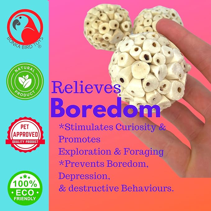 Bonka Bird Toys 1214 Pk3 All-Natural Sola Atta Balls, Soft and Lightweight Chew - Image 6