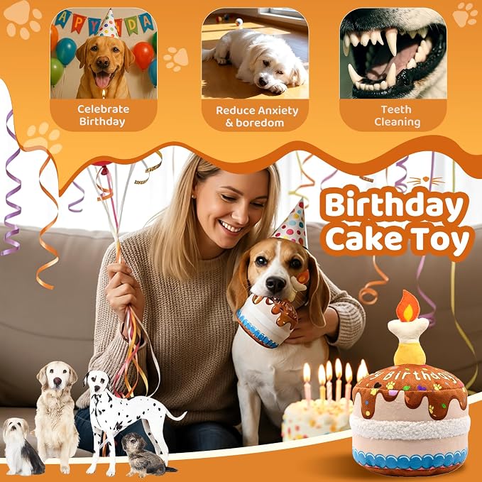 Dog Birthday Cake Toy, Interactive Crinkle Chew Toy - Image 3