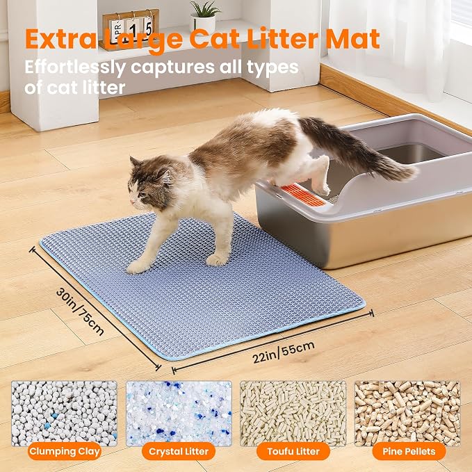 Extra Large Cat Litter Mat, 30x22 Inches Honeycomb Double Layer Cat Litter - Image 2