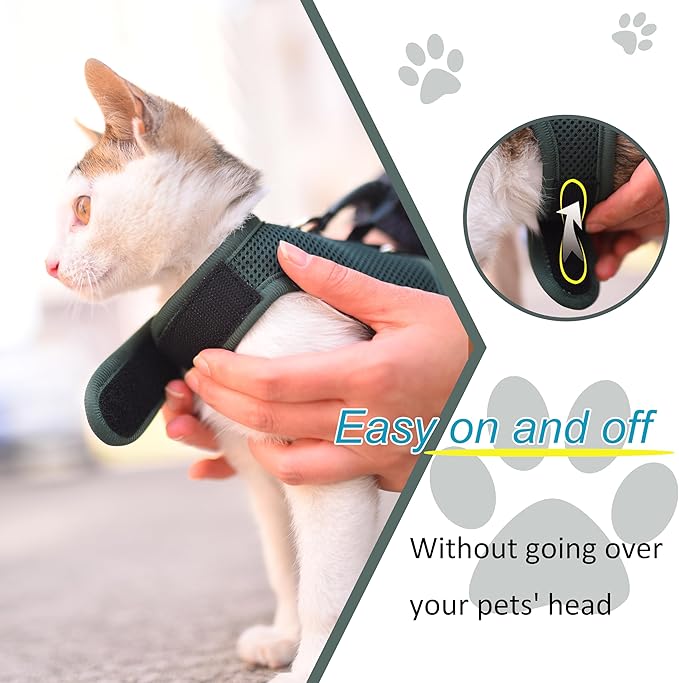 Cat Harness and Leash for Walking Escape Proof Breathable Mesh Fabric, Solid - Image 6
