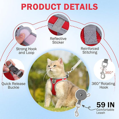 SCENEREAL Cat Harness and Leash Set Escape Proof, Adjustable Soft Air Mesh - Image 3