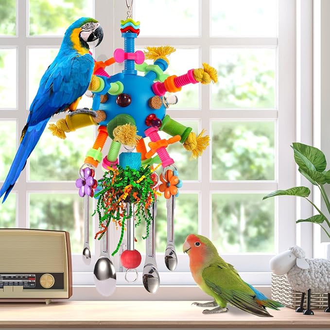 Parrot Toys Bird Toys Perch Pullable Stainless Steel Spoons Colorful Acrylic - Image 5