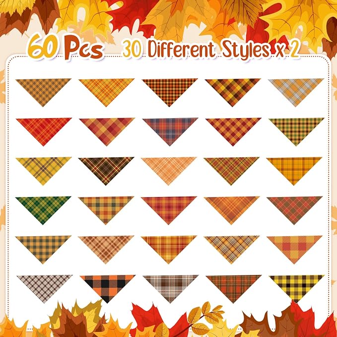 Sweetude 60 Pcs Fall Dog Bandanas Bulk Plaid Bandanas - Image 5