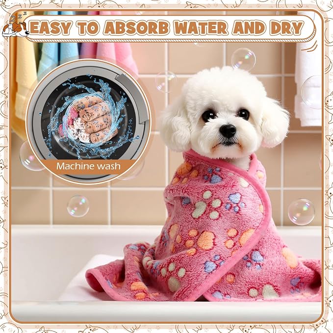 Tegeme 12 Pcs Pet Blankets Soft Fluffy Fleece Dog Cat Warm Paw Print Pattern - Image 5