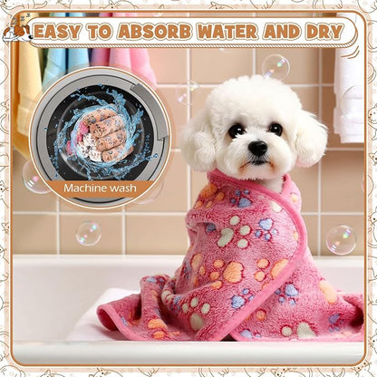 Tegeme 12 Pcs Pet Blankets Soft Fluffy Fleece Dog Cat Warm Paw Print Pattern - Image 5