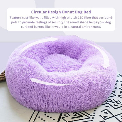 Calming Donut Dogs Beds for Small Dogs Washable, 19inch Fluffy Round Puppy Bed - Image 4