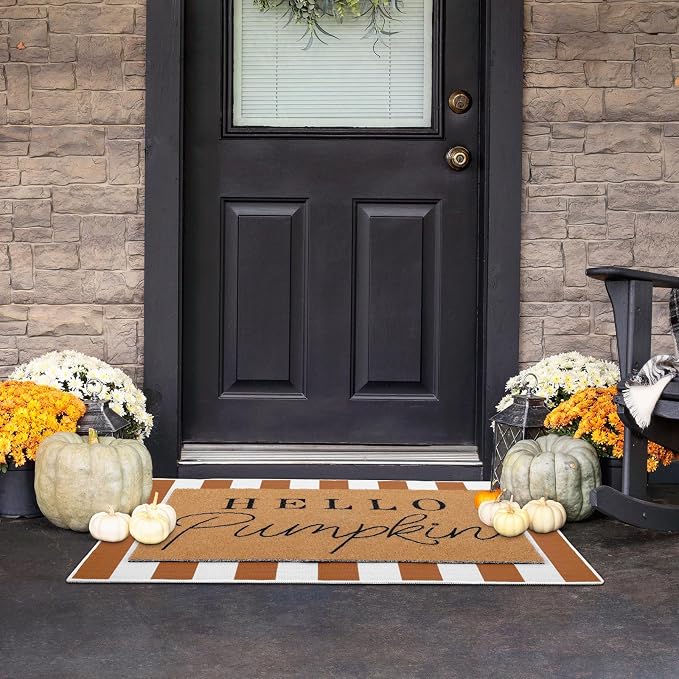 Tinideya 2 Pcs Fall Door Mat Thanksgiving Hello Pumpkin Welcome Non Slip Coir - Image 6
