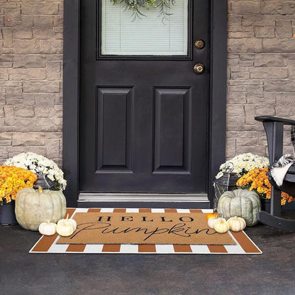 Tinideya 2 Pcs Fall Door Mat Thanksgiving Hello Pumpkin Welcome Non Slip Coir - Image 6