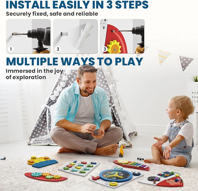 BlueWood Wooden Wall Busy Board Panels, Toddler Learning Activity Center - Image 5
