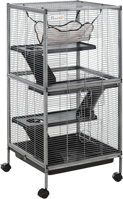 PawHut Metal Small Animal Cage, 4-Tiers Rolling Big Ferret Cage by PawHut
