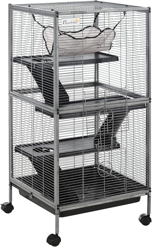 PawHut Metal Small Animal Cage, 4-Tiers Rolling Big Ferret Cage by PawHut