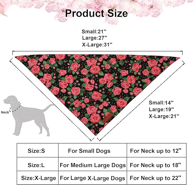 ADOGGYGO Floral Dog Bandana 2 Pack, Reversible Red Pink Rose Pet Scarf Bib - Image 4