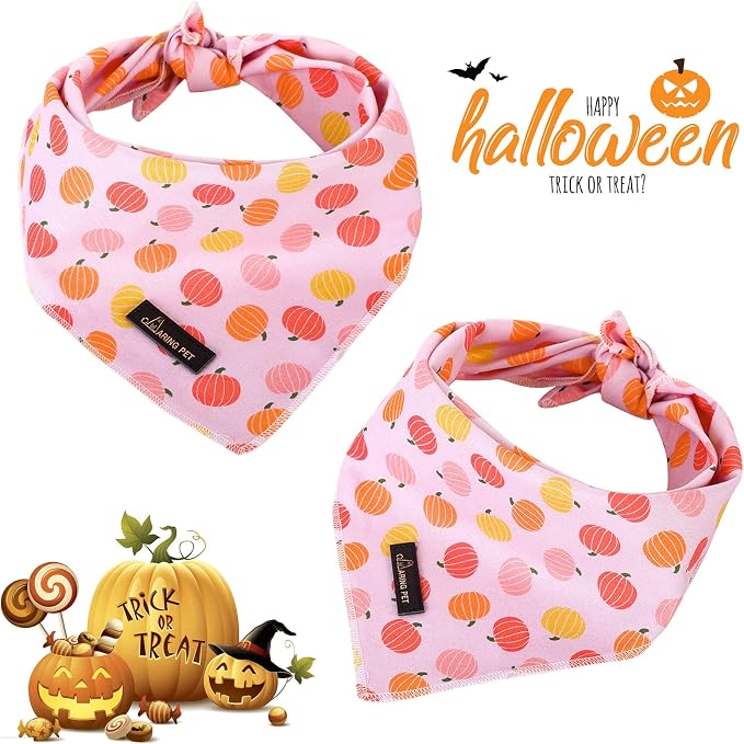 ARING PET Halloween Dog Bandanas, Cotton Pink Pumpkin Pet Bandanas Cute - Image 3