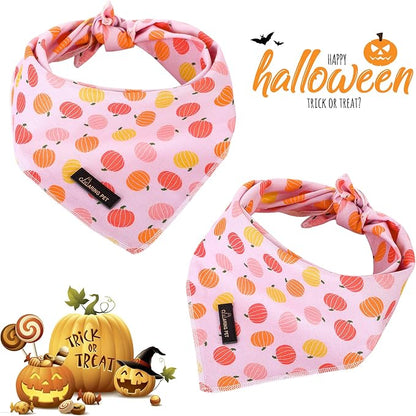 ARING PET Halloween Dog Bandanas, Cotton Pink Pumpkin Pet Bandanas Cute - Image 3